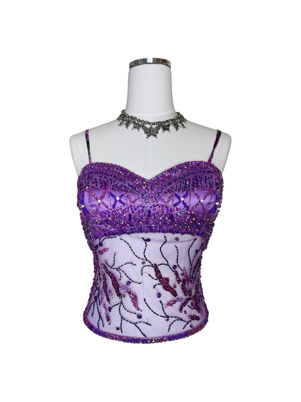 Handmade Purple Beaded + Sequin Embellished Bustier Top Size Small
